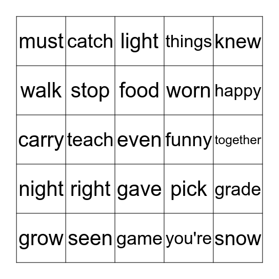 200 BAS HFW                                         #1 Bingo Card