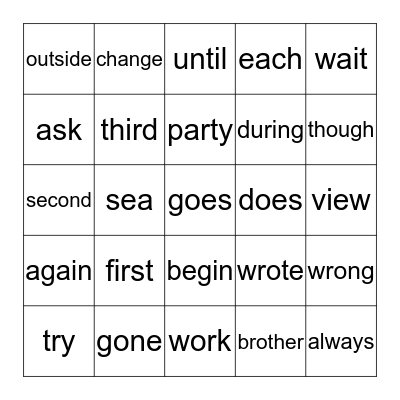 200 BAS HFW                                                   #2 Bingo Card