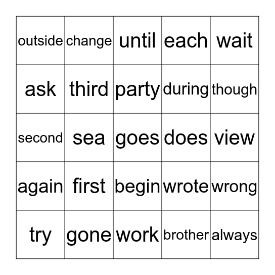 200 BAS HFW                                                   #2 Bingo Card