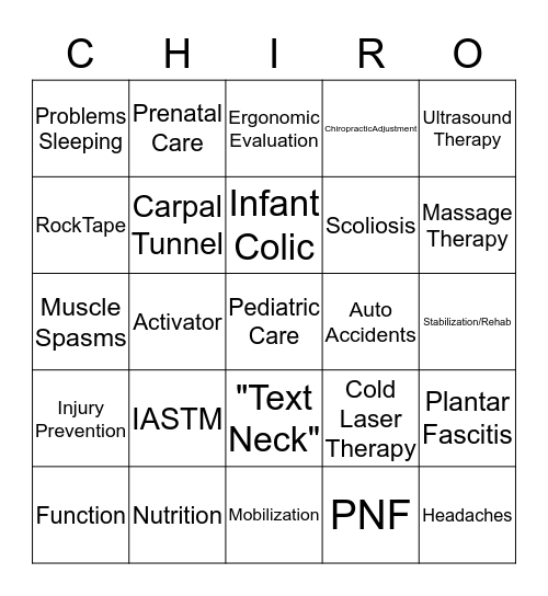 BNI Synergy Chiropractic BINGO Card