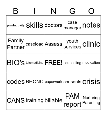 Case Manager Bingo Card