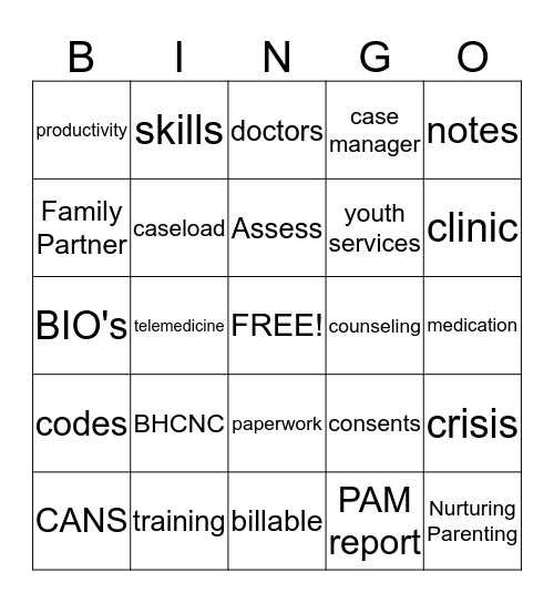 Case Manager Bingo Card