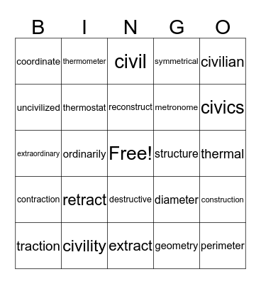 Vocabulary Review Lessons 9-11 Bingo Card