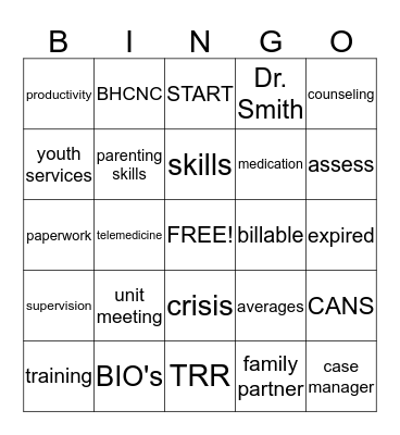 Case Manager Bingo Card