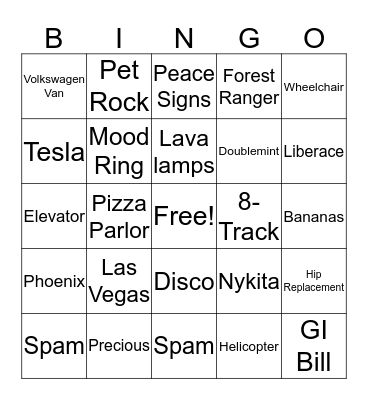 70's Bingo Card