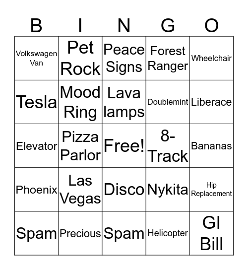 70's Bingo Card