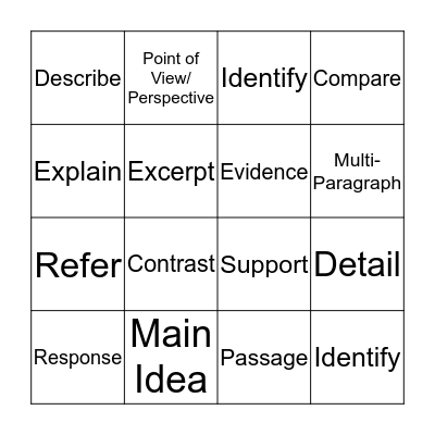 Testing Vocabulary BINGO Card