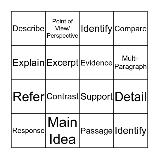 Testing Vocabulary BINGO Card