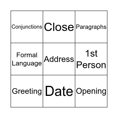 Letter Bingo Card