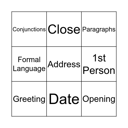 Letter Bingo Card
