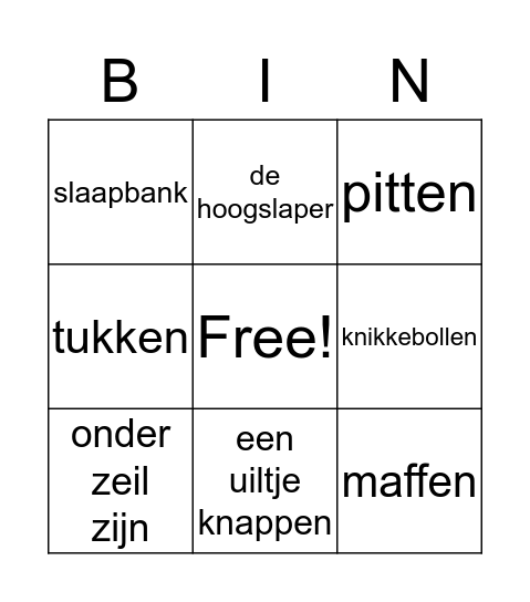 Slapen Bingo Card