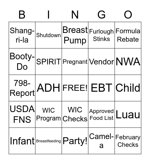 WIC Bingo Card