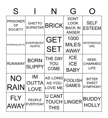 203 90’S JUKEBOX ## Bingo Card
