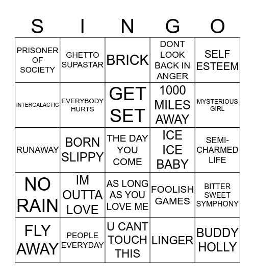 203 90’S JUKEBOX ## Bingo Card
