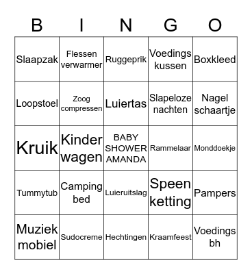 BABYSHOWER AMANDA Bingo Card