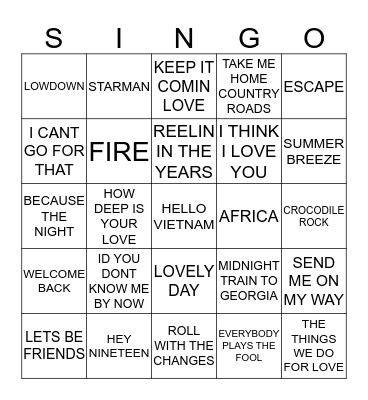 205 70’S PLAYLIST #2 Bingo Card