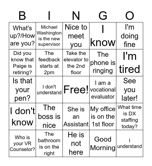 Beginner/ Intermediate class 4/17 Bingo Card