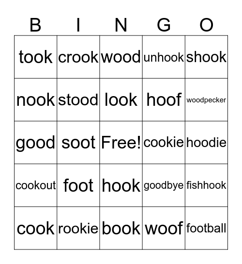 OO Bingo (short o) Bingo Card