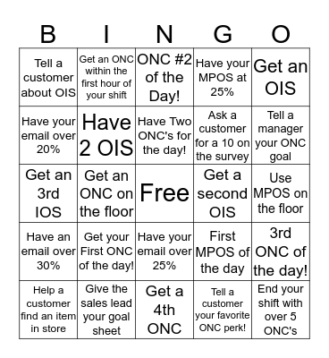 Old Navy Bingo Card