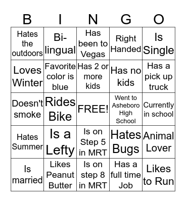 Social Bingo Card