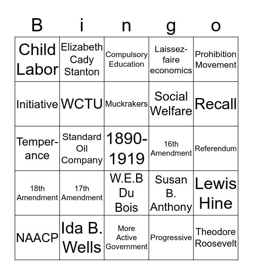 The Progressive Era Bingo Card