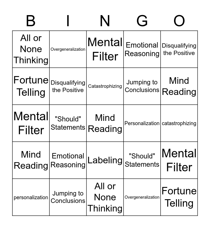 Thinking Mistakes Bingo Card