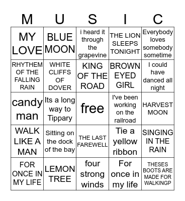 Music Bingo king of the rd Bingo Card