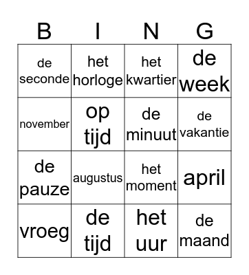 de tijd Bingo Card