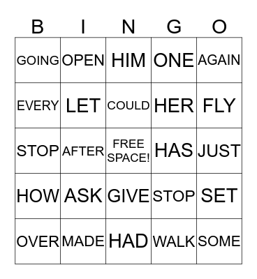 SIGHT WORDS  Bingo Card