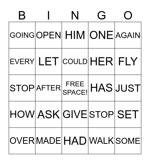 SIGHT WORDS  Bingo Card