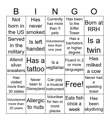 Volunteer BINGO Card