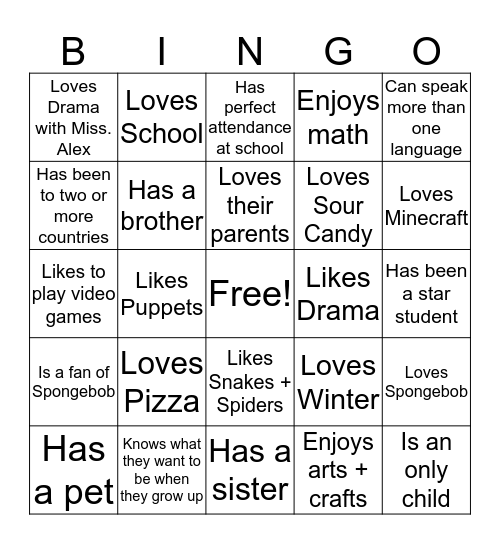 Drama Club B.I.N.G.O Bingo Card