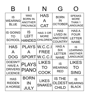 GETTING TO KNOW YOU Bingo Card