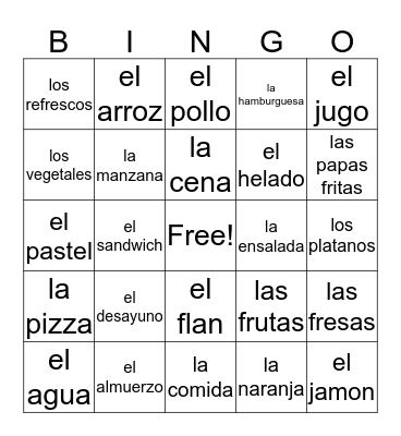 La Comida Bingo Card