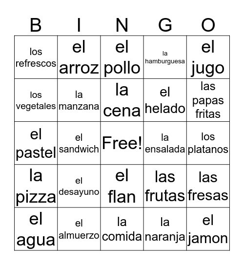 La Comida Bingo Card