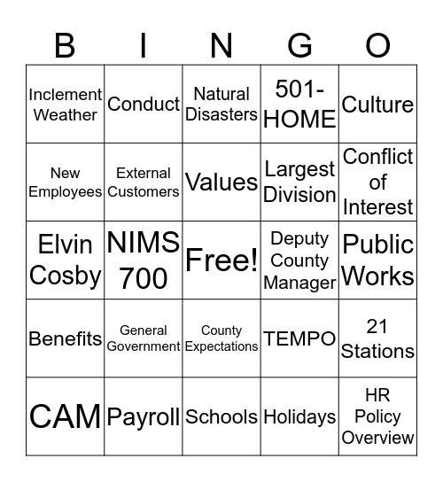 New Employee Orientation (5) Bingo Card