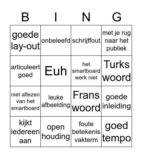 Spreekoefening Bingo Card