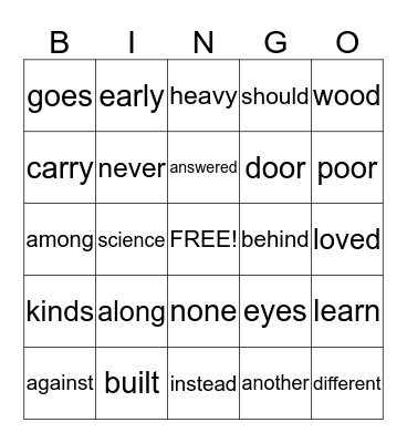Unit 5 Bingo Card