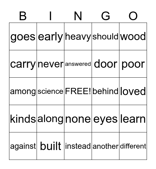 Unit 5 Bingo Card