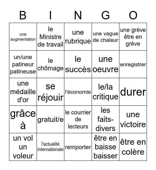 Français 3 - Chapitre 6 Voc 2  Bingo Card