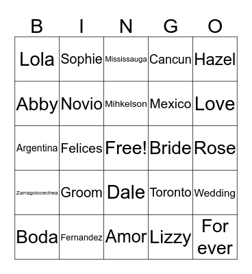 Liz & Dale  Bingo Card