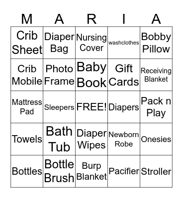 Baby Shower Bingo Card