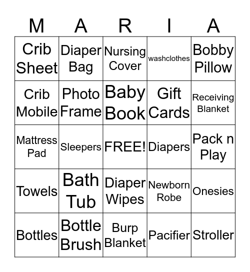 Baby Shower Bingo Card