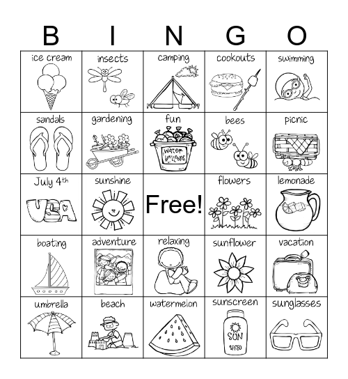 Summer Bingo Card