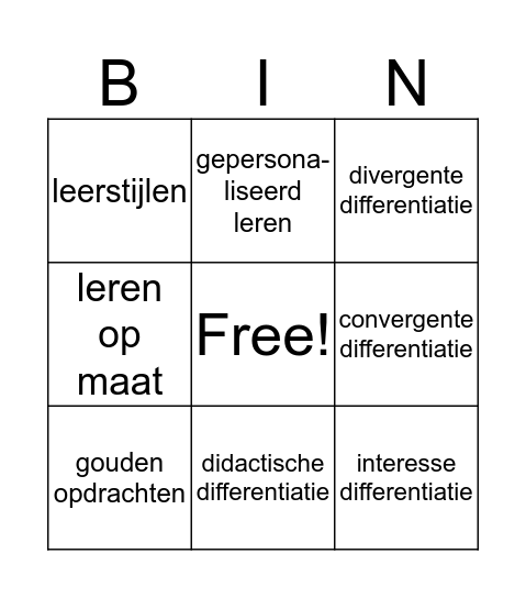 Differentiatie Bingo Card