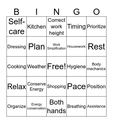 Energy Conservation/Work Simplification Bingo Card