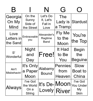The Great American Songbook Bingo Card