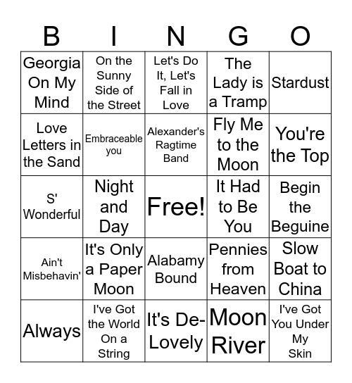 The Great American Songbook Bingo Card