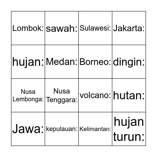 Lokasi/Geografi (Geography) Bingo Card