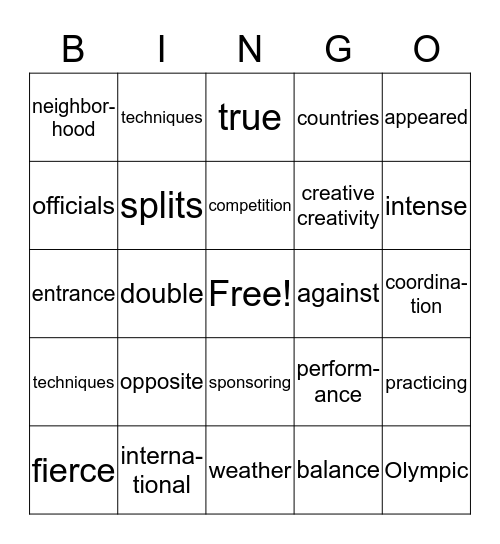 Jump In Bingo Card